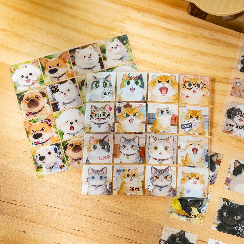 20sheets Hairy Diary Series Kawaii Ins Cartoon Cat and Dog Die Cutting Sticker Book DIY Handmade Scrapbook Aesthetic Stationery