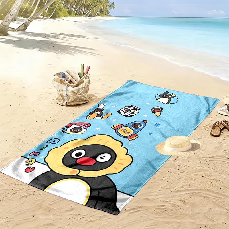 Asciugamano da Spiaggia con Stampa Cartone Animato Pingu, Asciugamano Grande Morbido Asciugatura Rapida per Spiaggia Campeggio Nuoto