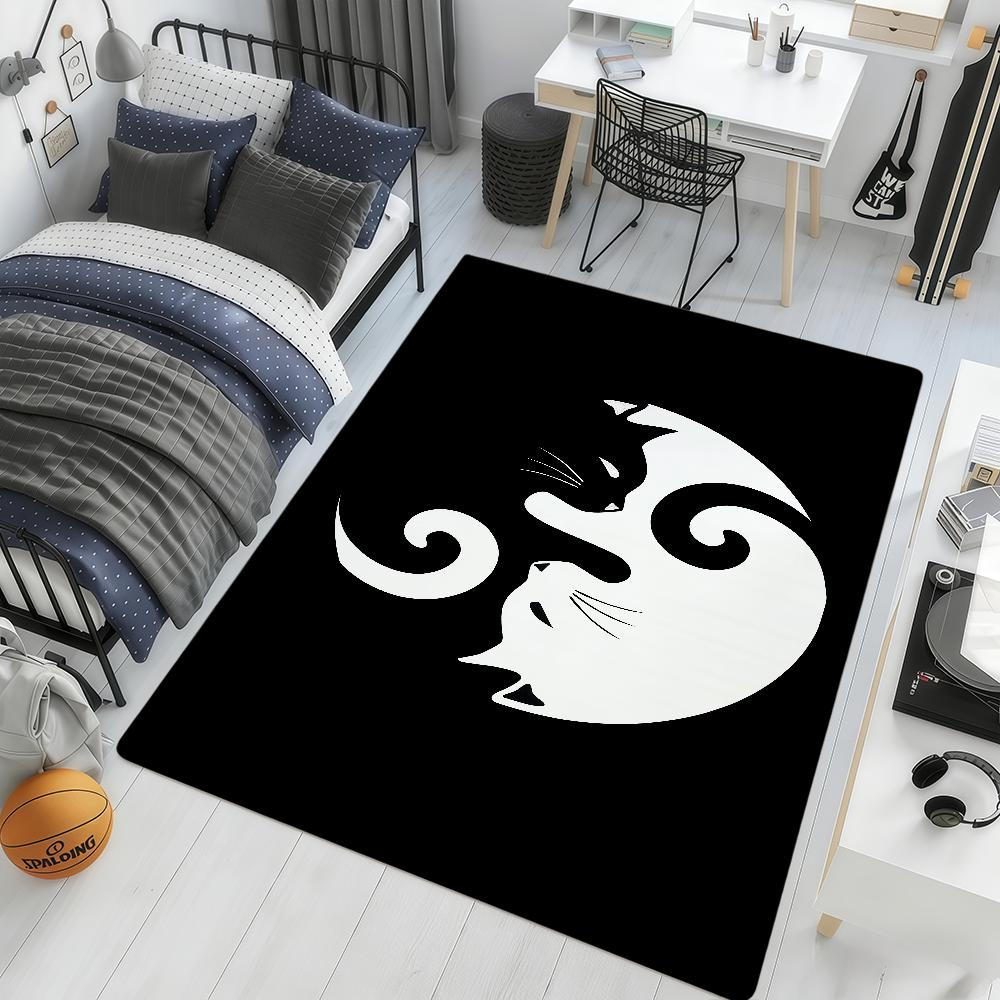 Black and White Cats Fun Cute Cool Hogar Bedside Rug Kitchen Bath Floor Mat Hallway Balcony Carpet Entrance Doormat Decor Home