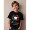 European Size Childrens Autism Awareness T Shirt Suitable for Boys and Girls Puzzle Pieces and Rainbow Handprint Design Short Sleeved Casual Shirt