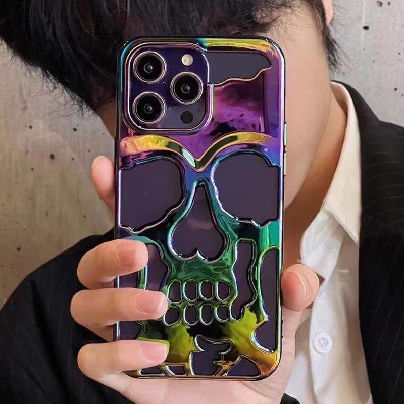 Luxury Skeleton Skull Case for iPhone 16 11 12 13 14 15 Pro Max Phone Shockproof Back Cover Camera Full Protect Hollow Funda