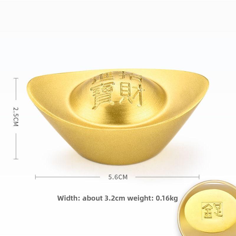 Solid Brass Gold Ingot Ornament - Feng Shui Wealth Decor for Home/Office Realistic Lucky Gift for Housewarming/Grand Opening