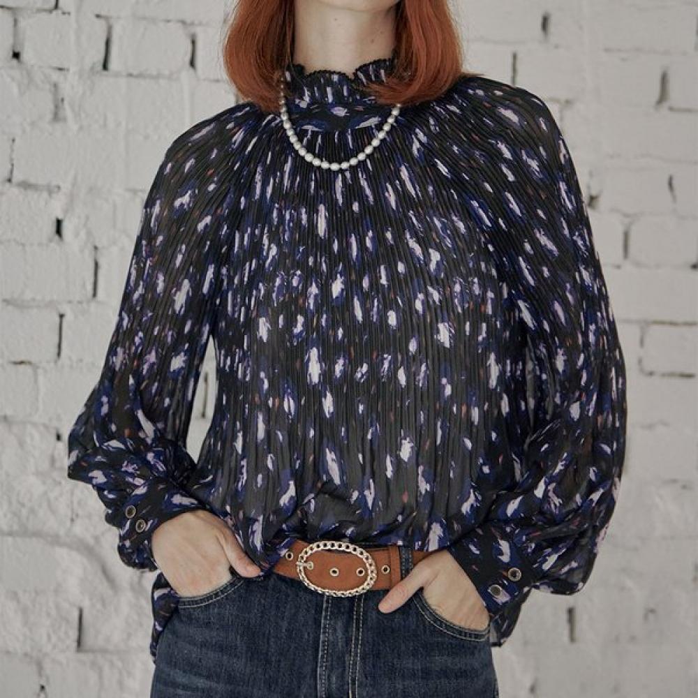 Maxza Leopard High Neck Pleats Chiffon Blouse Zd10qb601nh violet/FREE