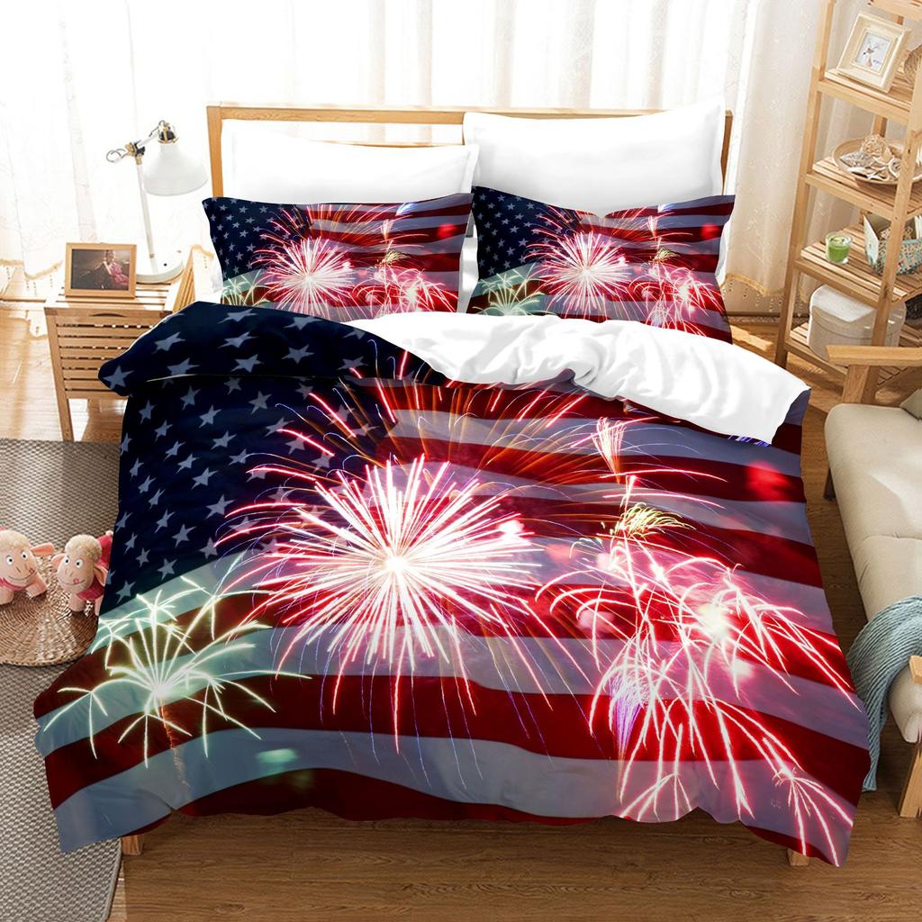 3pcs Bedding Set Independence Day Print Duvet Cover Set Single Double King Size Bed Set for Adult Home Bedroom with Pillow Case