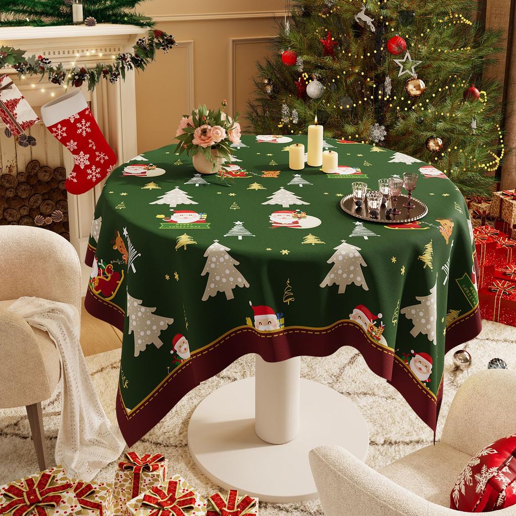 Christmas New Year Decor Round Tablecloth Waterproof Heat Resistant Washable Table Cover