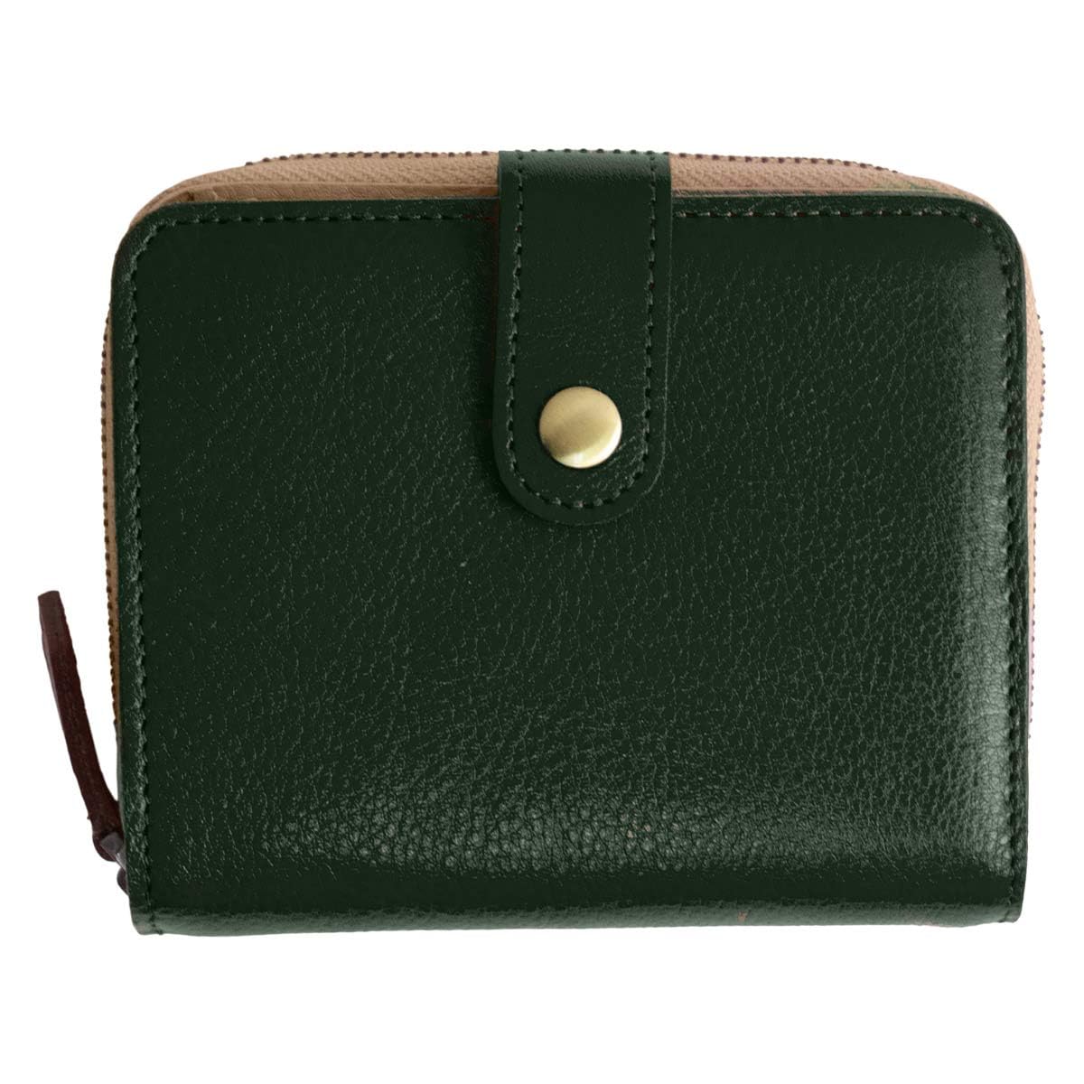 

Женский двустворчатый кошелек RafiCaro из натуральной коровьей кожи, Итальянская кожа, Компактный, На молнии по периметру, Зеленый