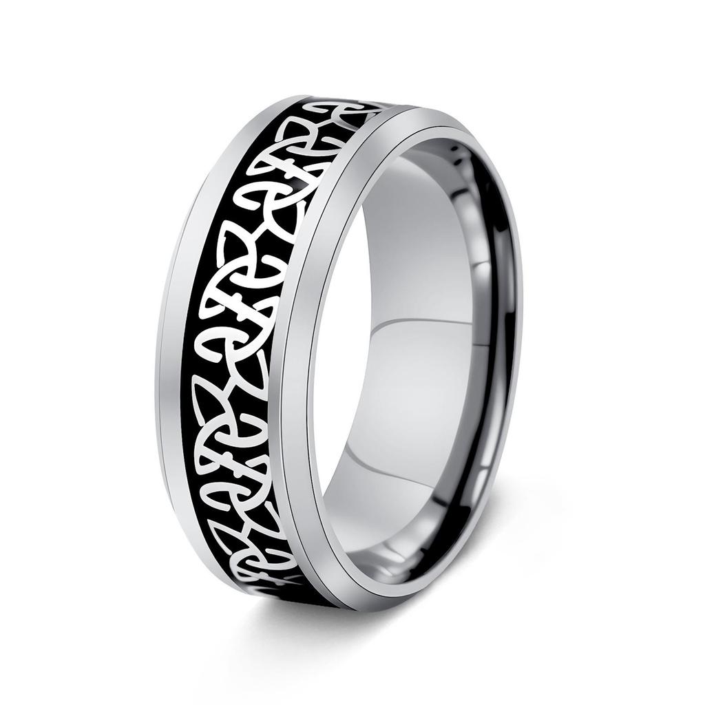 Viking Rune Men's Titanium Steel Ring with Celtic Trinity Knot and Rotatable Design