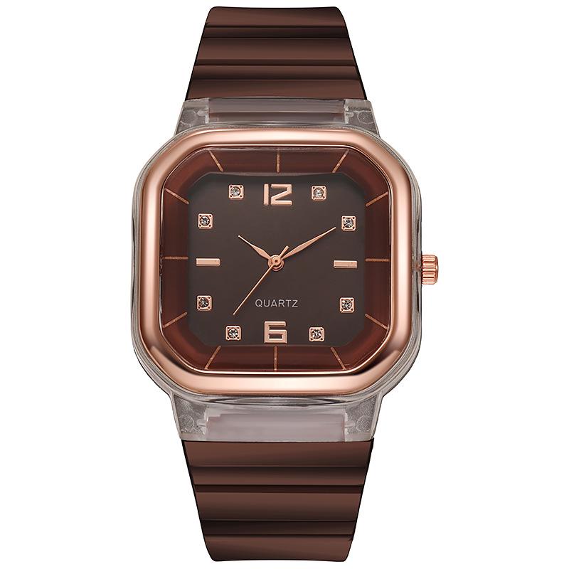Spring/Summer Women's Square Silicone Watch - Fashionable Student Style with Diamond Accents