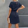 Womens Summer Short Dresses O Neck Casual Batwing-Short Sleeve Belted Dress For Women