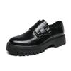 Nuove Scarpe da Uomo Punta Tonda Pelle PU Nera Doppia Fibbia Piattaforma Maschili Scarpe Eleganti Tacco Chunky Vintage Scarpe da Festa Scarpe Formali da Uomo