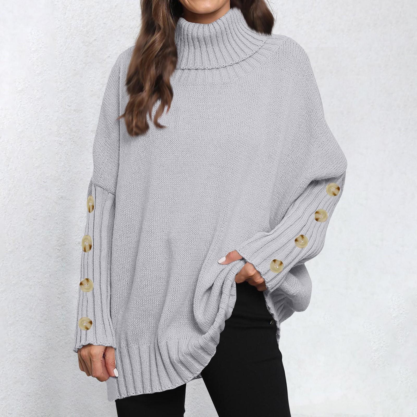

Женский осенне-зимний свитер-пуловер с пуговицами, однотонный, с лацканами, свободный тканый свитер One Size