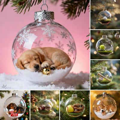 3D Hayvan Yılbaşı Topu Süs Dachshund/Tenis/Beyzbol/Golf Şeffaf Plastik Xmas Topu Süsü Kışlık Xmas İçin