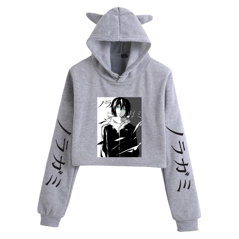 New Yoroshin, Cat Ears Sexy Exposed Navel Loose Hooded Sweater