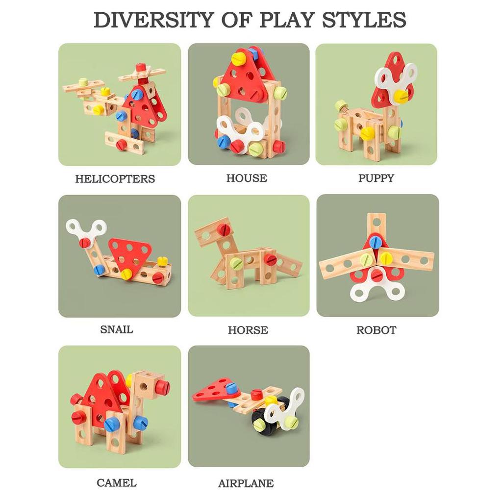 BABIBO Wooden Simulation Disassembly Nut Maintenance Tool Table Suit/children's Play Wooden Tool Table Toy