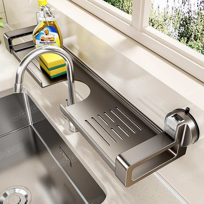 Wall-Mounted Bathroom Shelf with Mirror and Faucet Suction Cup Holder