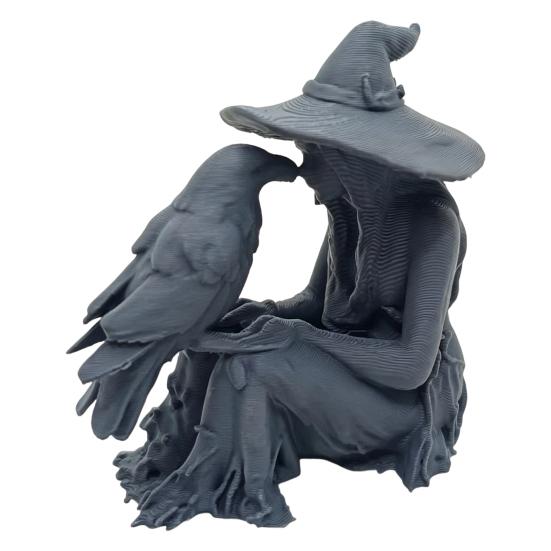 Vintage Style Witch Statue 3D Printed Statue, Gothic And Raven Sculpture, Indoor Outdoor Halloween Mystical Figurine for Home Desktop Shelf
