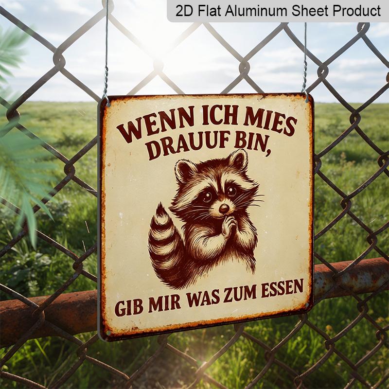 2D Flat, 1pc Funny Raccoon Metal Sign "When I Feel Bad Give Me Food" - Retro Outdoor/ Wall Decor Suitable for Living Room, Office, Perfect Gift for