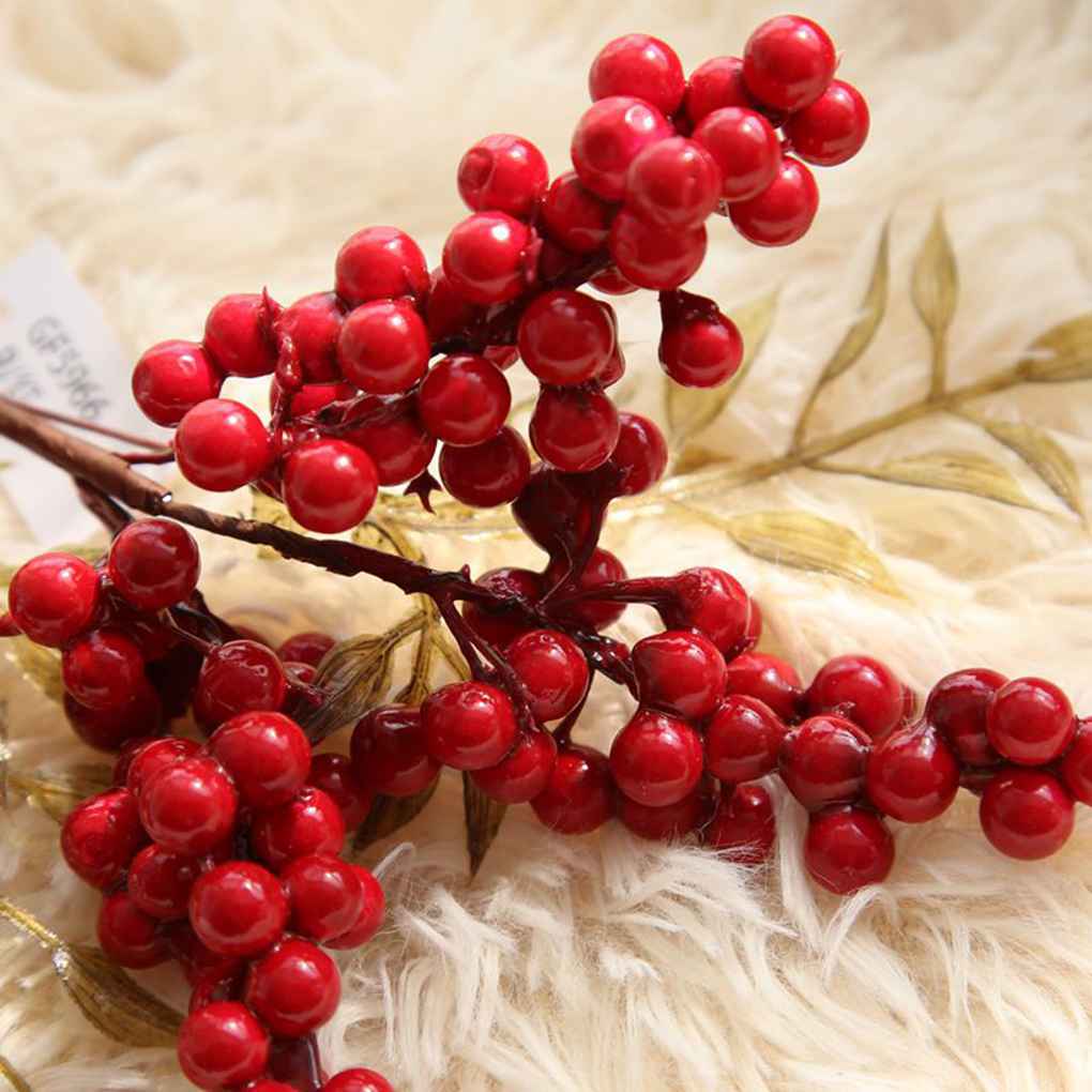 Vivid Red Christmas Fruit Berries Beans Artificial Flowers Shop Living Room Foam Flower