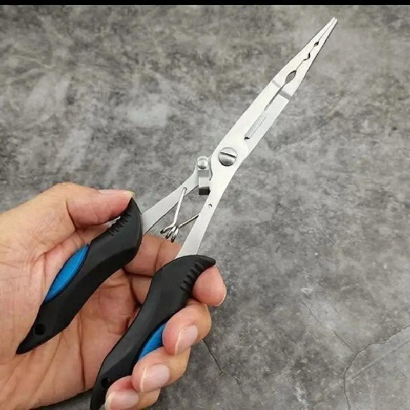 1pc Multi-functional Long Nose Pliers Stainless Steel Fishing Pliers with Rubber Handle Cutting Hook Removing Accessories