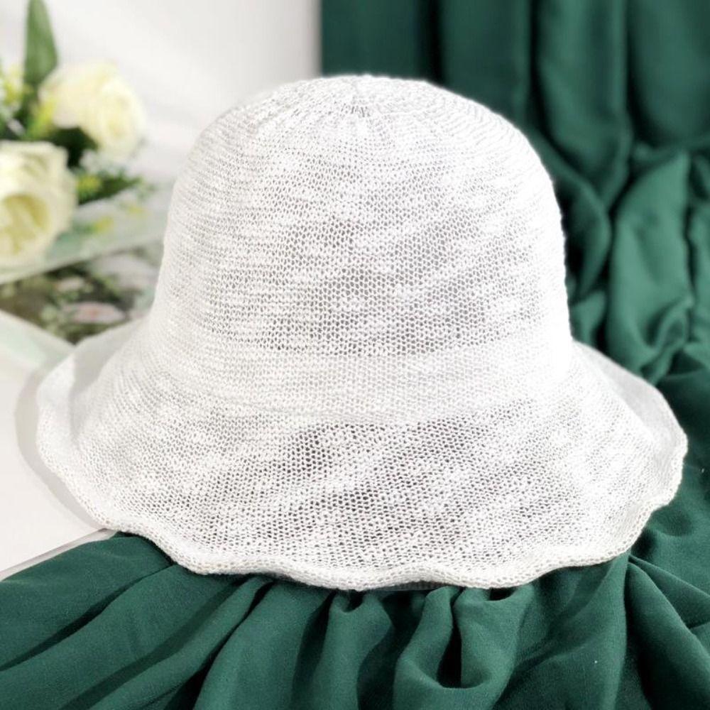 Korean Knitted Bucket Hat Thin Basin Cap Casual Fisherman Hat  Summer