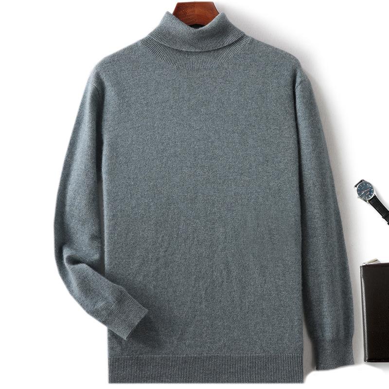 New high lapel cashmere sweater men's solid color knitted primer sweater loose inner sweater