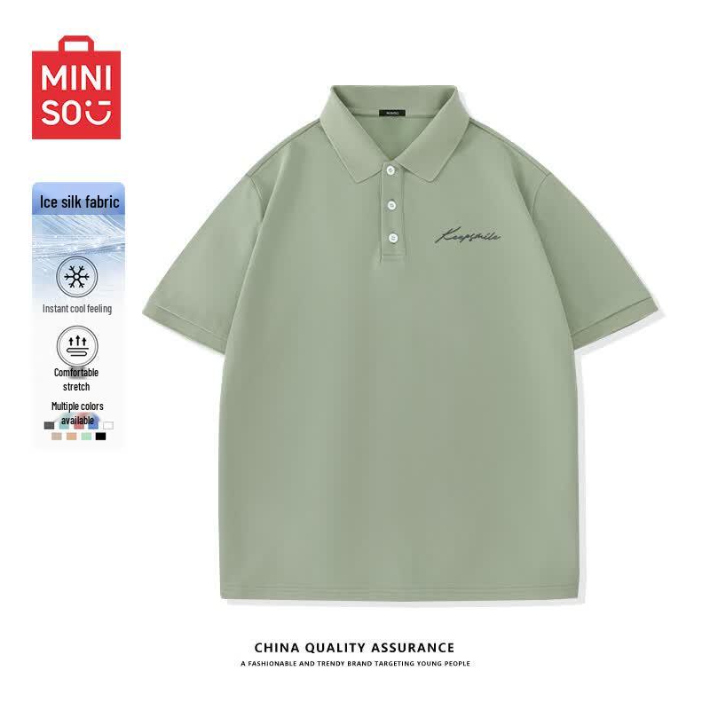 MINISO Men s Ice Silk Cooling Polo Shirt with Smiley Logo 3XL