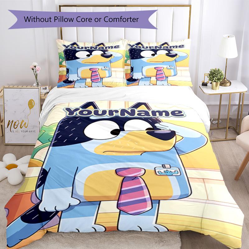 Bluey 117 Customize your name Bedding Set Breathable Duvet Cover with Pillowcases Home Decoration Birthday Gift