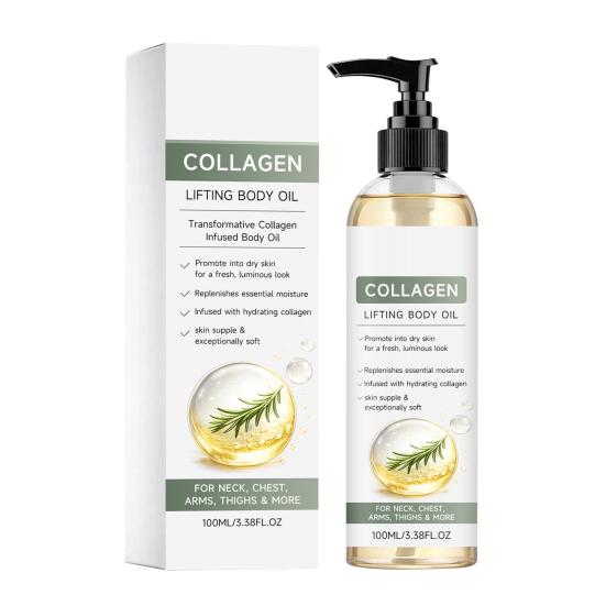 100ML Collagen Lifting Body Oil for Men Women, Hydrating Anti-Aging Body Care Oil, After Shower Crepey Skin Softening Moisturizing Oil for All Skin