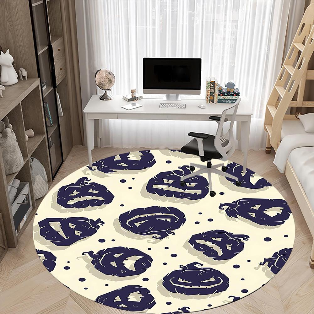 1PC Pumpkin Halloween Office Round Area Rug, Mat Suitable For Office, Under Office Chairs Bedroom Living Room Home Decor, Room Deco