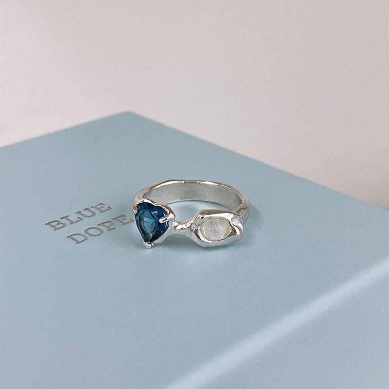 2022 Korean Style Blue Heart Zircon Ring For Women With Adjustable Open Design
