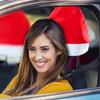 Automotive Christmas Decor King Size Santa Hat Headrest Cover Seat Back Cover for Holiday Vehicle Decoration