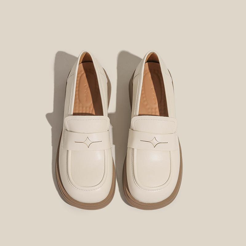 Thick heel style retro light mouth single shoes thick sole lazy woman small leather shoes woman