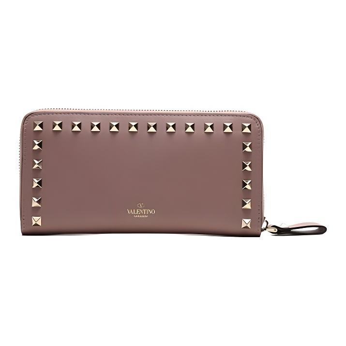 

Valentino Studded Long Zipper Leather Wallet Women Wallet Gray Pink SW2P0645BOL-P45 Box(Basic Set+Box)
