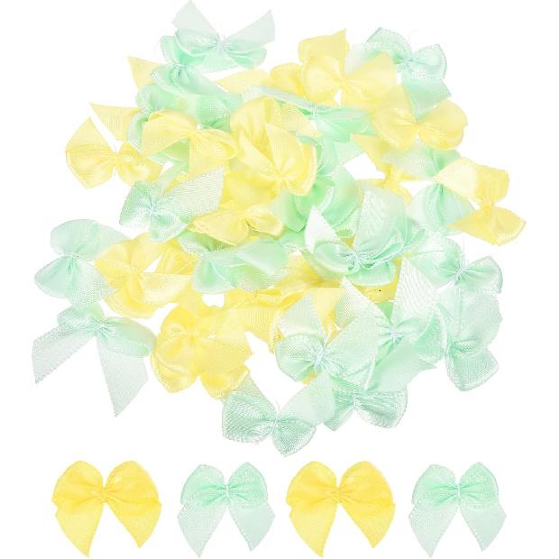 MECCANIXITY 50Pcs Mini Ribbon Bow 1" Mini Fabric Satin Ribbon Flower Bows for Craft DIY Sewing Wedding Birthday Party Pink & Blue