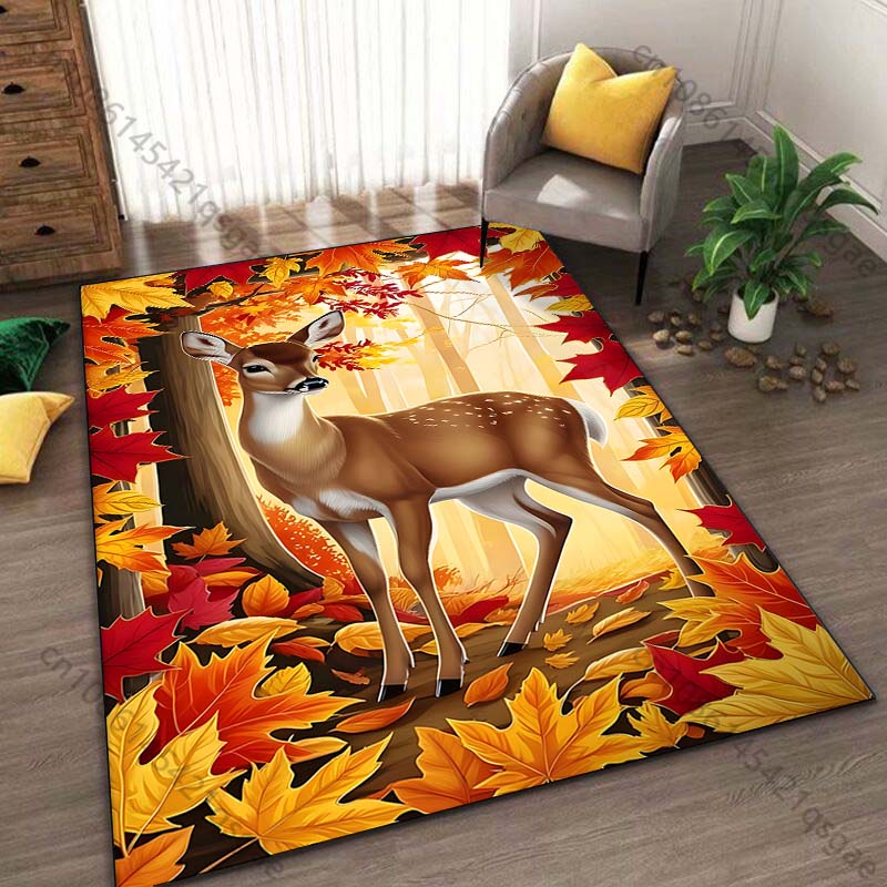 Autumn Maple Leaves Deer Printed Carpet for Living Room Bedroom Bedside Bathroom Floor Mat Area Rugged Sofa Mat Home Decor