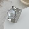 Exaggerated Large Pearl Metal Geometric Wide-Sided Ring, Personalized Line Smooth Joint Ring Ring