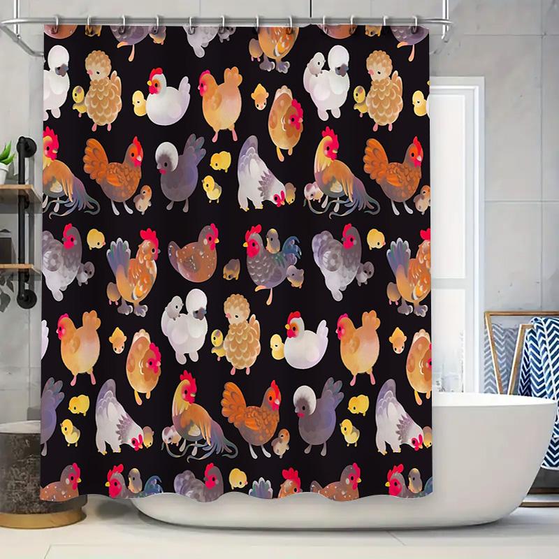 

Farmhouse Chicken Shower Curtain Rustic Hen Pattern Bathroom Decor Farm Animal Print Waterproof Fabric Shower Curtain Set W60H190(CM)-1 Pcs