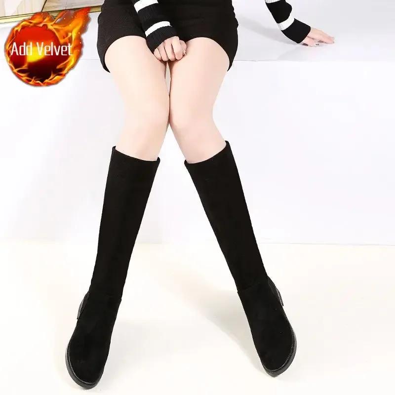 Flat New In Women's Long Boots Spring Autumn Ladies Knee High Shaft Shoes 2025 Waterproof on Promotion Large Size Warm Gyaru Y2k