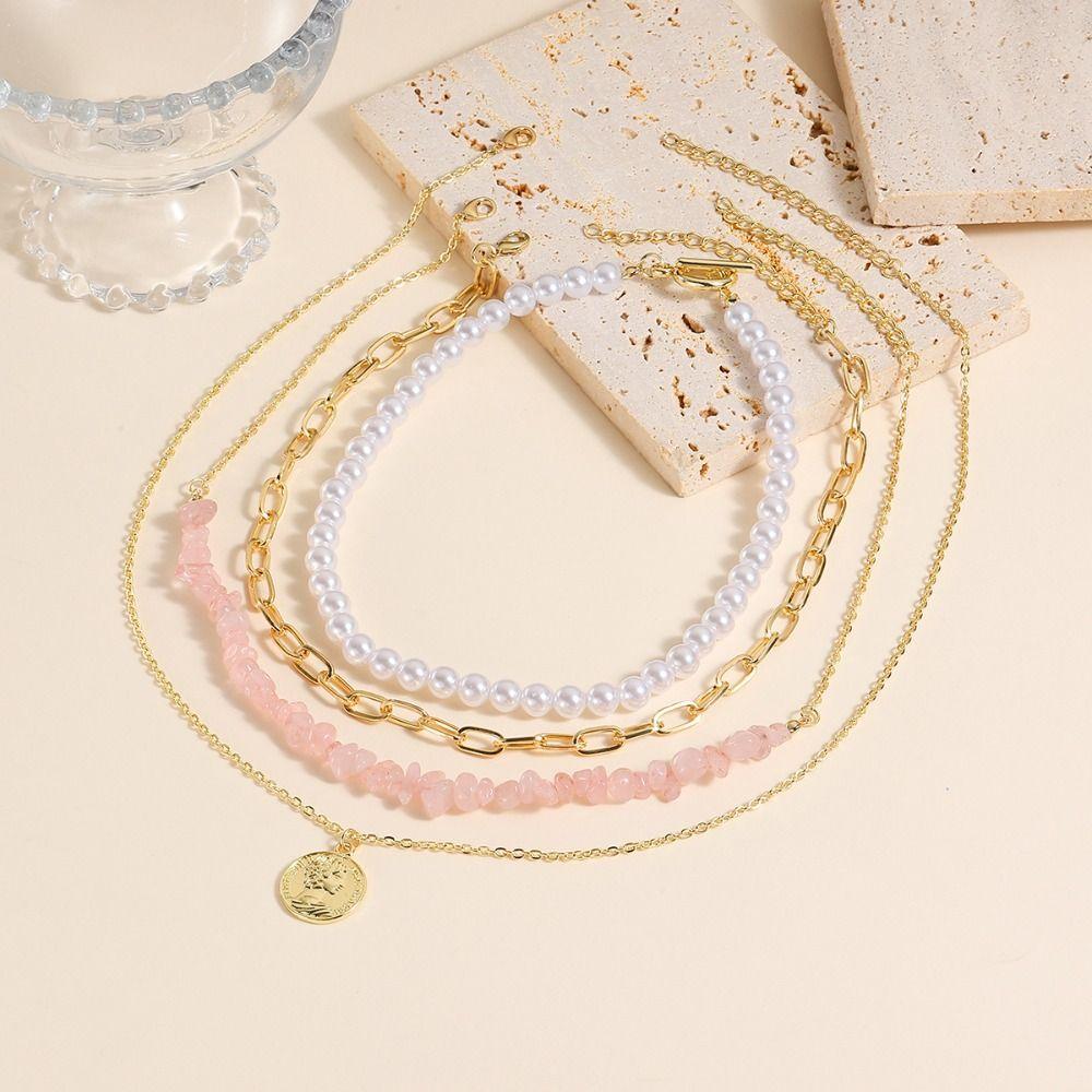 Elegant Colored Stone Necklace Exquisite Clavicle Chain Adjustable Pearl Beaded Necklace  Party