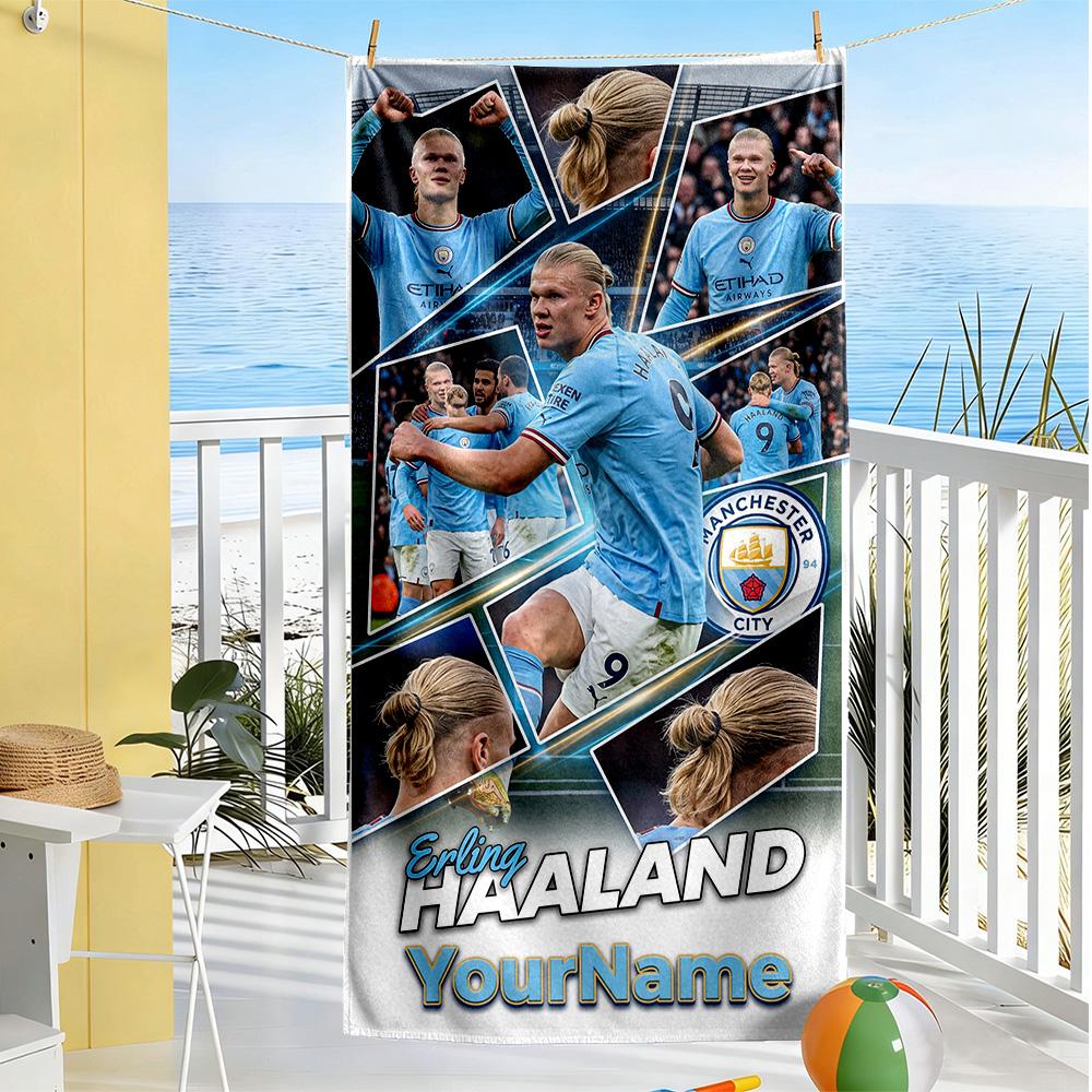 Haaland Customize Text Beach Towel High Absorbency & Quick-Dry Suitable for Swimming Gym Camping Yoga Vacation