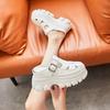 Fashion 9CM Hollow Genuine Leather Women Slippers Platform Shoes Wedge Sandals White Sneakers Women Slip on Slides Mules Summer