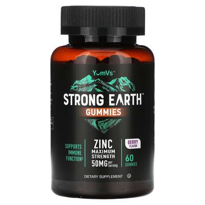 Powerful Earth Gummies, Zinc, Maximum Strength, Berry Flavor, 50Mg, 60 Gummies (25Mg Per Gummi)