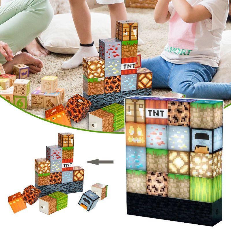 Stitching Minecraft Night Light Lamp Usb Power Decor Building Block Stacking Diy