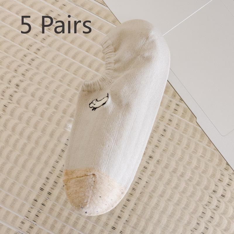 

5 пар женских носков-лодочек с коротким носком, летние тонкие носки с вышивкой в виде щенка, симпатичные красные невидимые носки с сетчатым принтом для женщин 5 pairs легкие хаки
