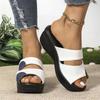 Fashion Summer Leather Wedge Slippers for Women 2025 Non-Slip Mixed Color Platform Woman Slides Soft Bottom Plus Size Women Slippers