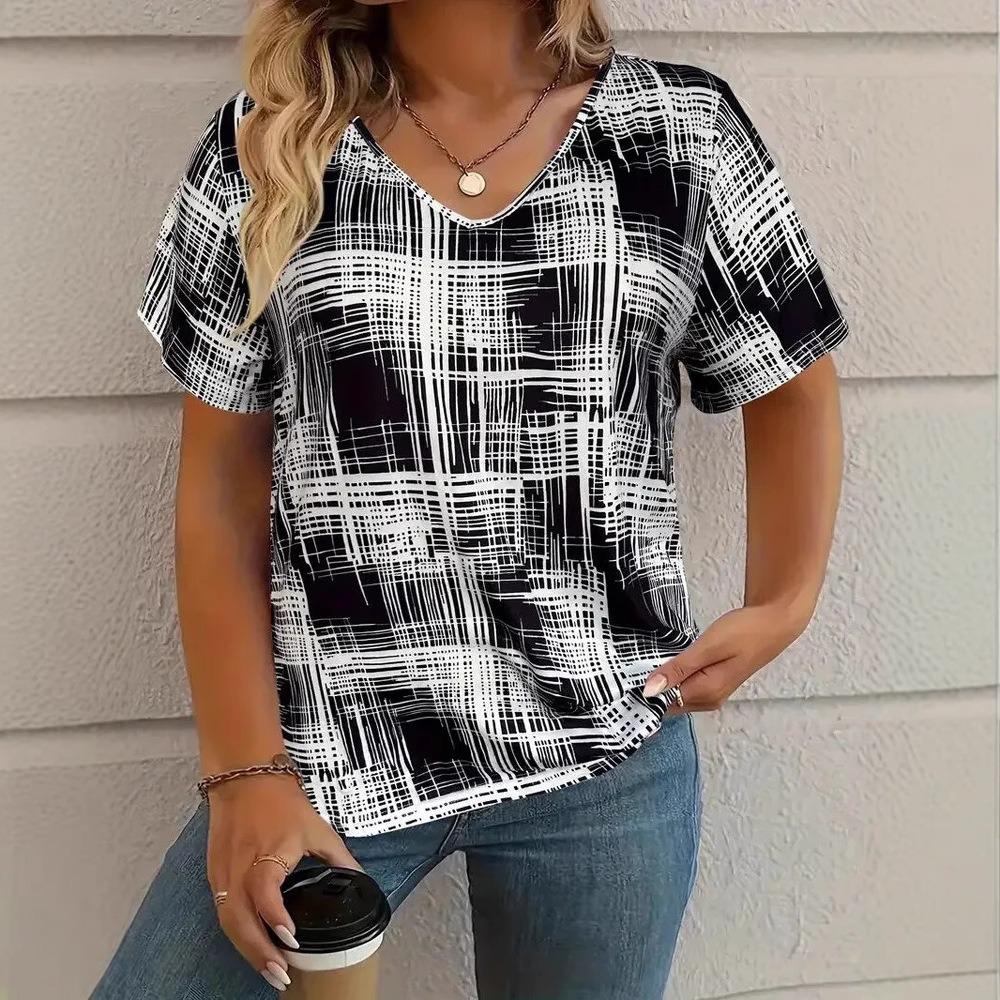 

Женская футболка с 3D-принтом, повседневный топ с коротким рукавом и V-образным вырезом, модная уличная женская одежда S