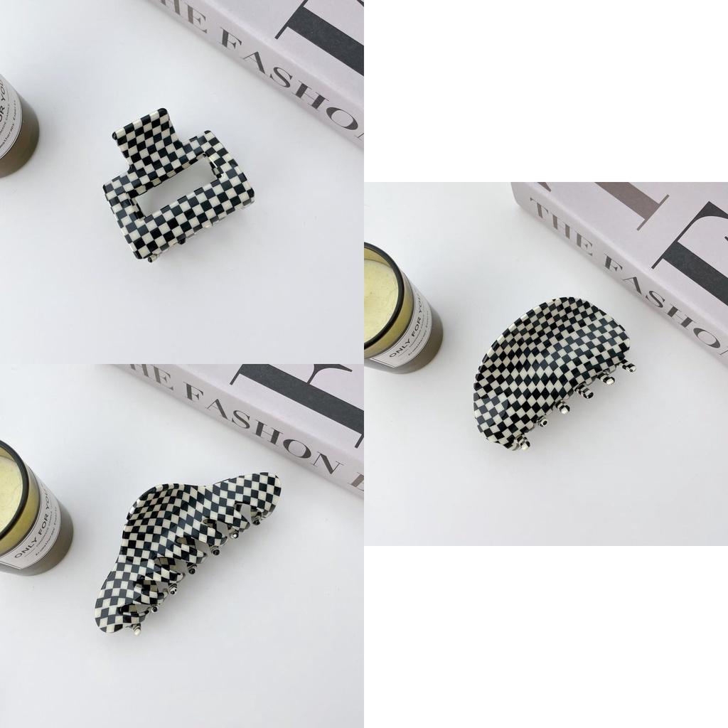 European And American Plaid Series Black And White Acetate Hair Clip Handmade Vintage Headwear For Women