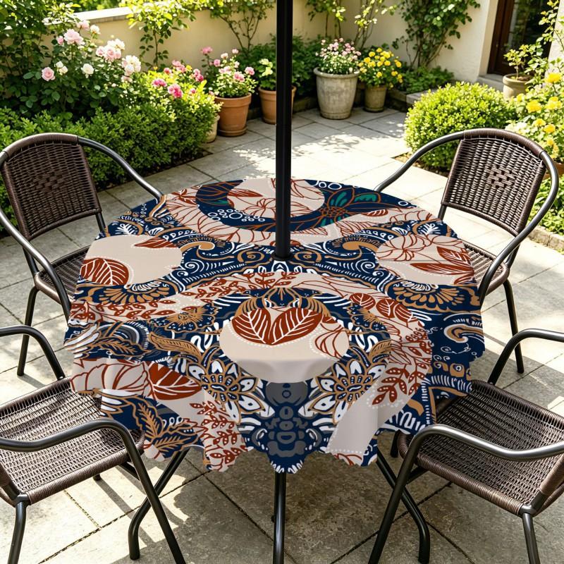 Outdoor Round Tablecloth With Umbrella Hole Patio Garden Deck Waterproof Oil Resistant Drop Cloth