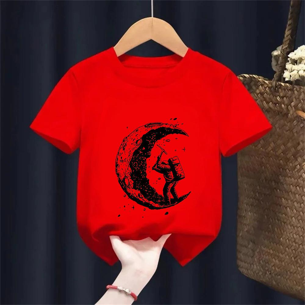 Kids 100 Cotton Moon Print Casual Summer Cool Short Sleeve Boys and Girls Tshirt Tee Tops
