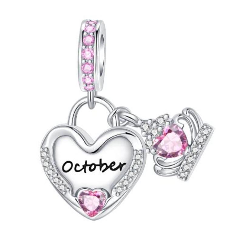 Sparkling Birthstone Charms Copper Heart Key Birthday Pendant Fit Original Necklace Bracelet Women Jewelry Diy Gift